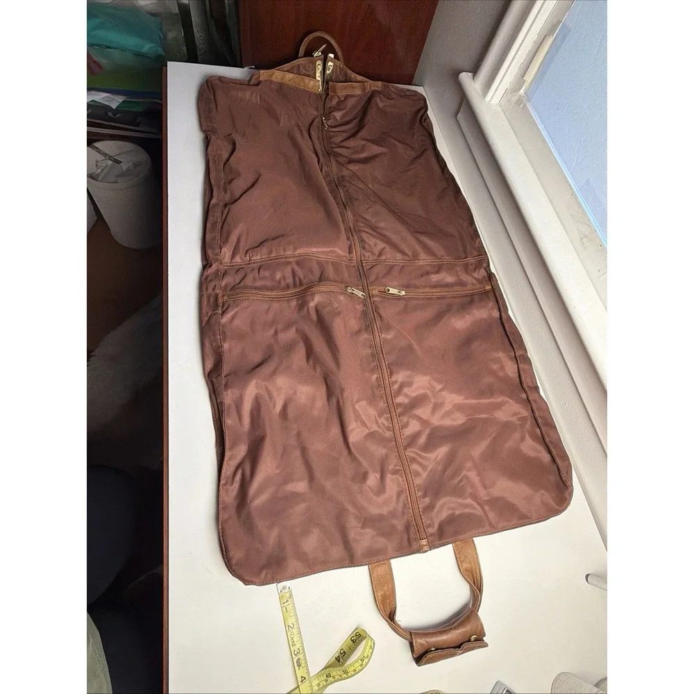 Vintage 100% Leather Garment Bag Brown Travel Suit Dress Luggage Bi-Fold